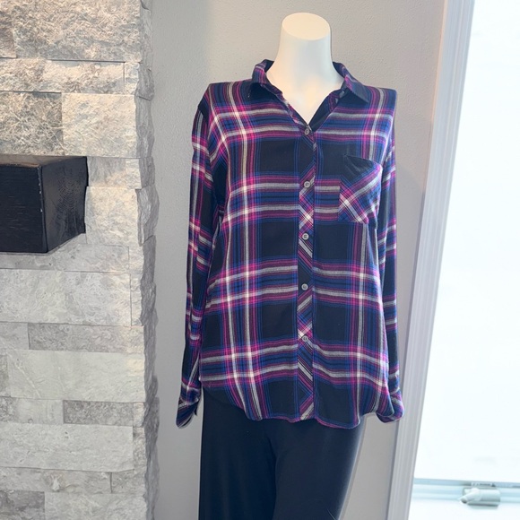 Rails Plaid Button-Down Shirt - Navy and Magenta - Picture 1 of 11